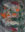 Abstract foliage painting by Lu Bassett with black outlined forms, orange flowers and green leaves on a muted background.
