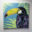 Bold acrylic painting of a toucan with a bright yellow beak against a turquoise background with tropical leaves.