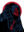 Skeleton draped in a patterned blue cloak with a red skull, framed by a circular red halo on a white background.