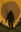 Concept illustration of a silhouetted figure suspended beneath a parachute at sunset, inspired by Lord of the Flies, with dark vegetation in the foreground.